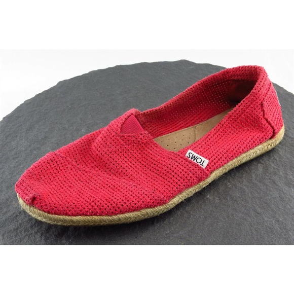 Toms Size 8 M Red Round Toe Flats Fabric Women - Picture 1 of 7